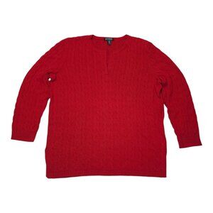 Lauren Ralph Lauren Red Cable Knit Sweater 3X 100% Cotton Womens Tunic Style